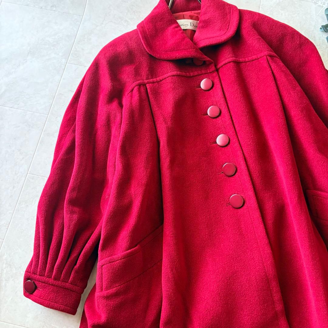 NO.7-181 Christian Dior 赤　ロングコート　アンゴラウール