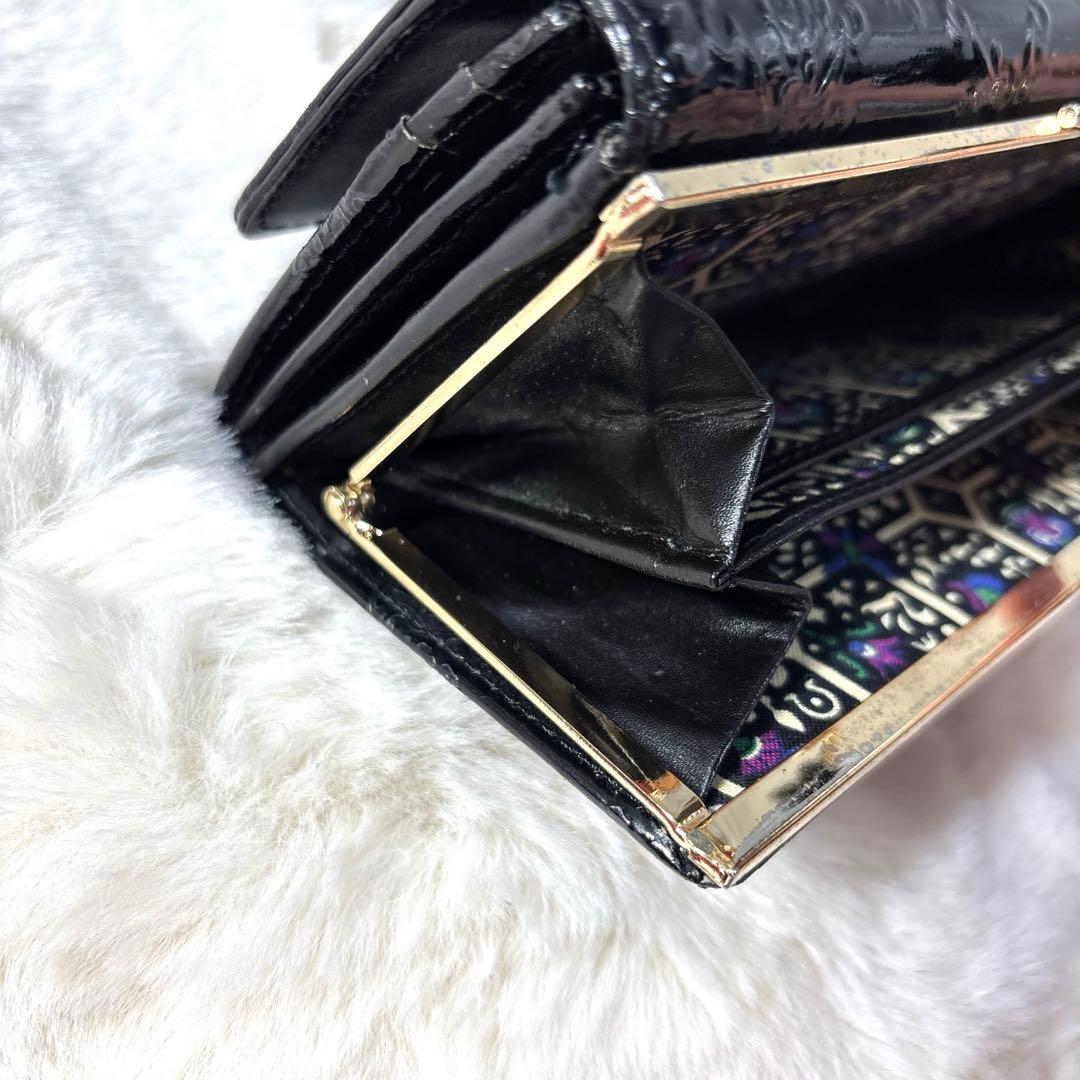 あ*を様 ANNA SUI アナスイ　二つ折り財布　がま口　バラ　エナメル　ブラ