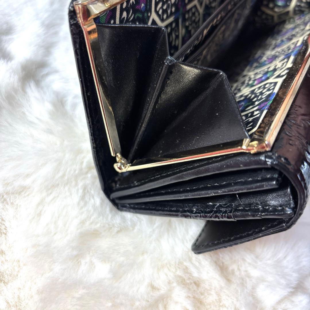 あ*を様 ANNA SUI アナスイ　二つ折り財布　がま口　バラ　エナメル　ブラ