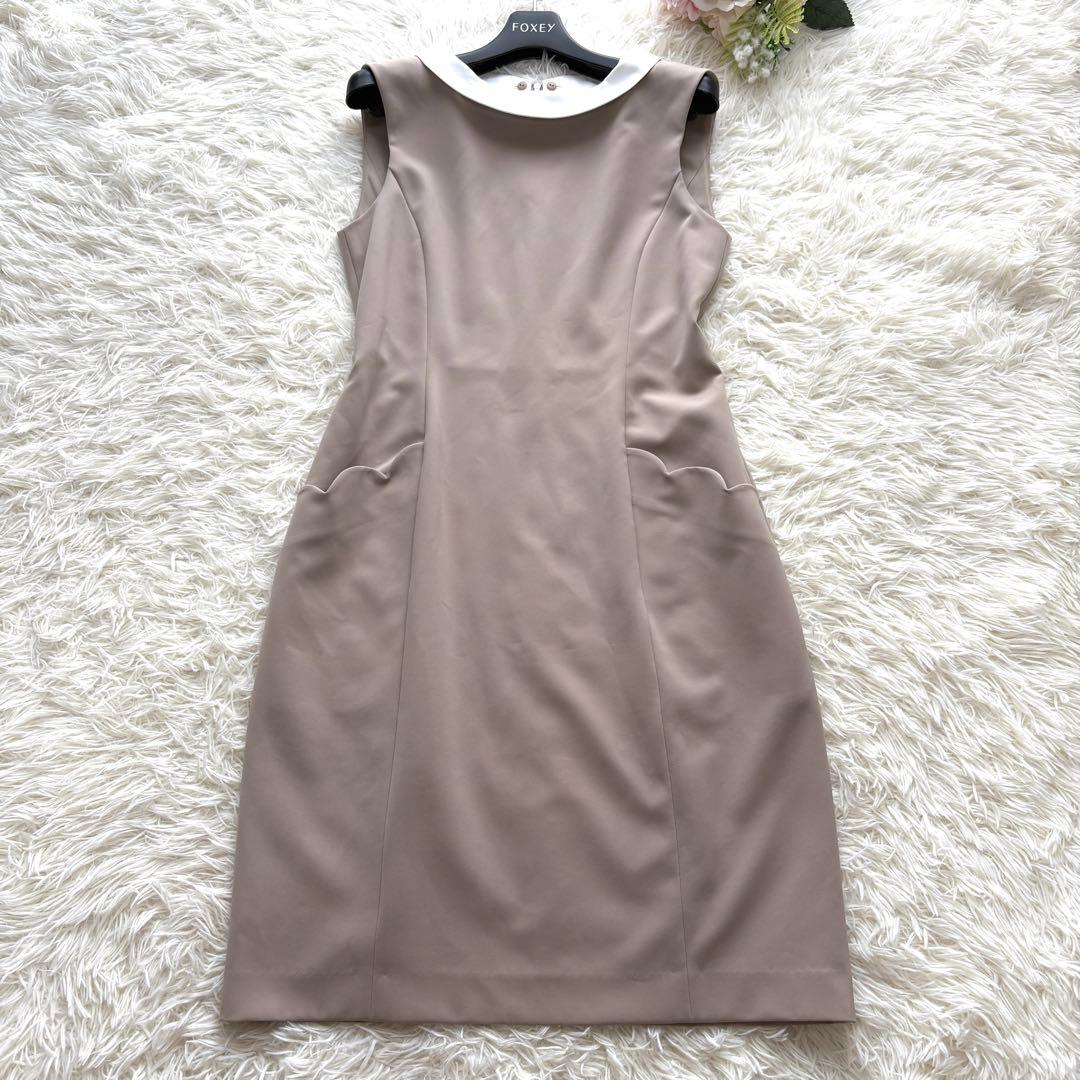 【美品】白襟　ポケットデザイン　フォクシー　ワンピース　ストレッチ　手洗い可
