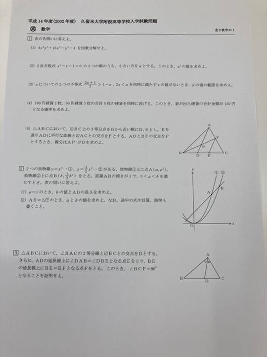 久留米附設高等学校　受験数学20年分（H14-R3）オリジナル解説セット　公式集