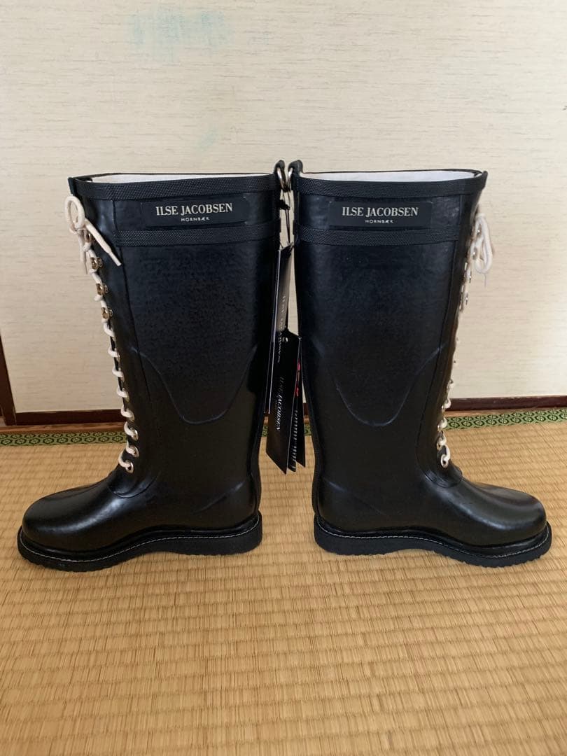 未使用 タグ付き　ルセヤコブセン ロングブーツ　雨雪山　レースアップ　黒