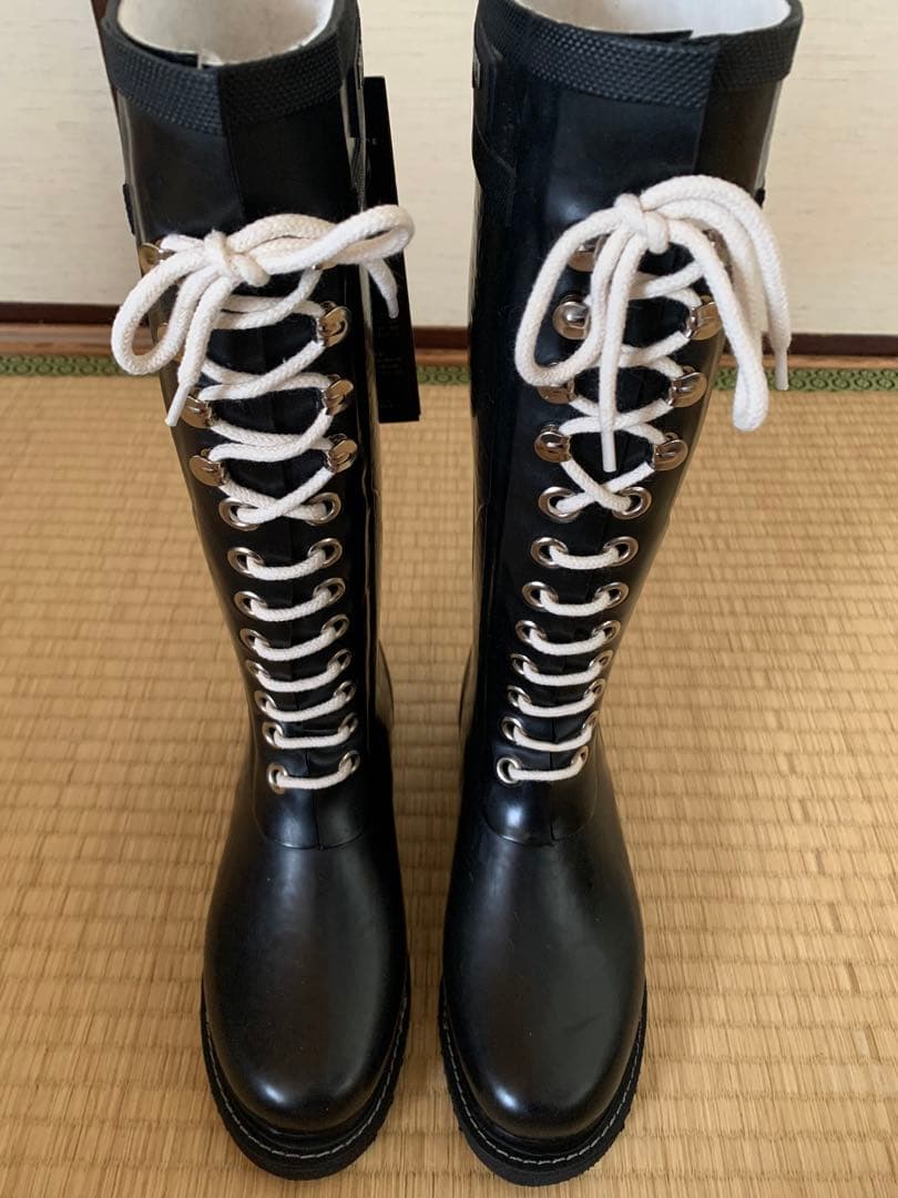 未使用 タグ付き　ルセヤコブセン ロングブーツ　雨雪山　レースアップ　黒