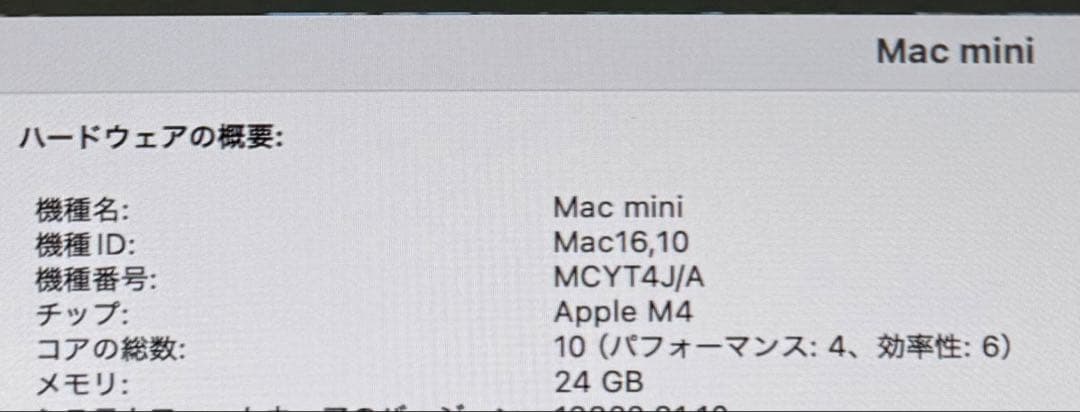 Mac mini（2024年 / M4 / メモリ24GB）【限定保証期間中】