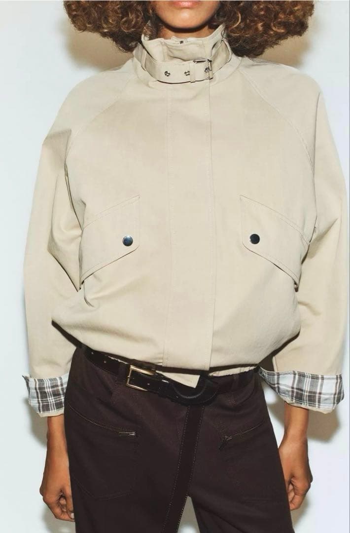 【ZARA】ザラ S オーバーサイズ ハイネックボンバージャケット チェック