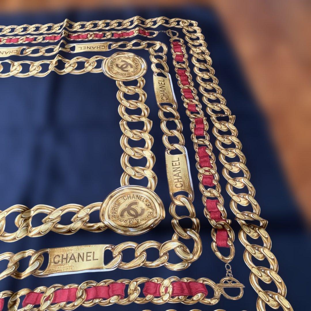 【値下げ】CHANEL シルク ビンテージスカーフ ブラック