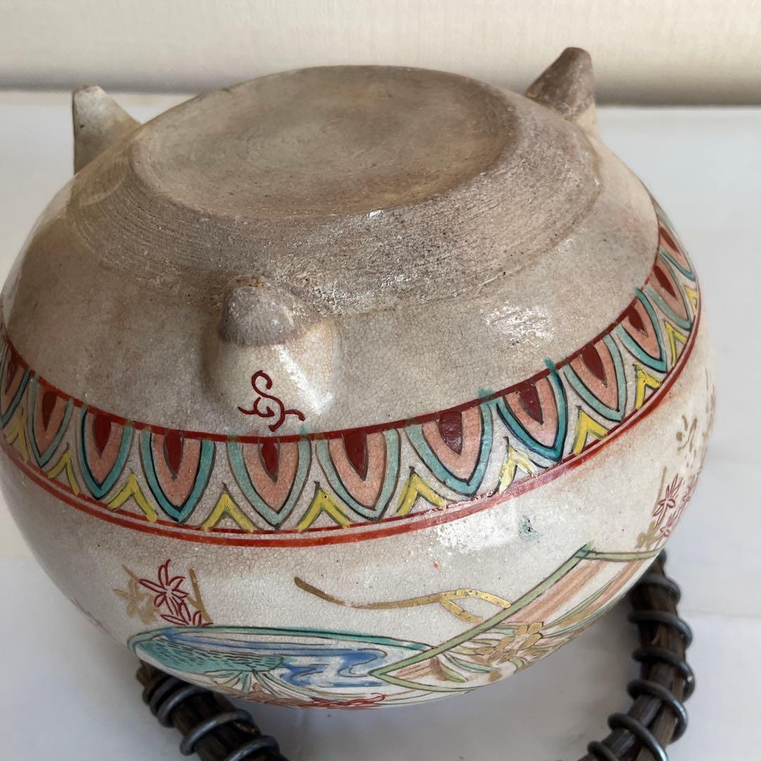 薩摩焼　金蘭手四君子草花文急須　明治時代頃　名品