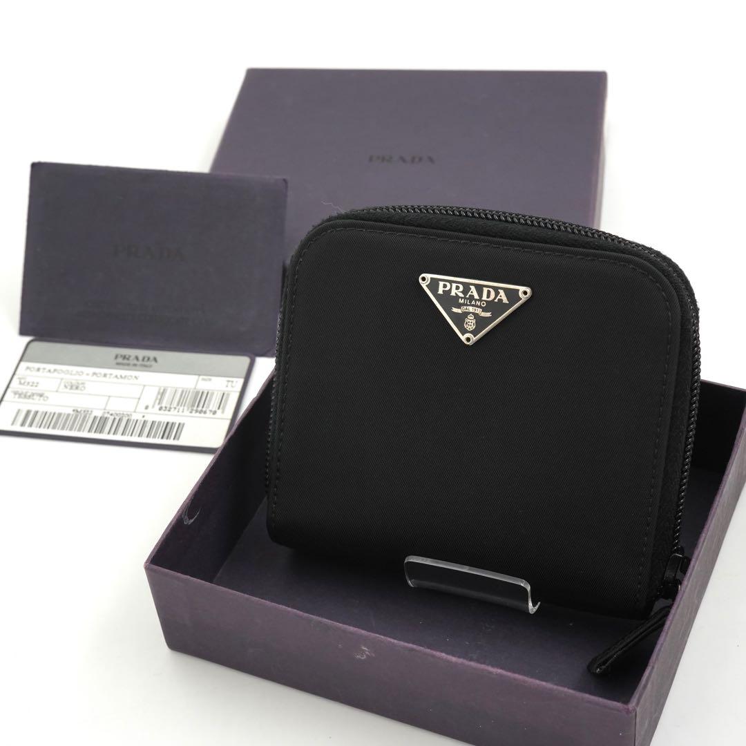 ✨Sランク・箱付き✨　PRADA ミニ財布　三角プレート　ナイロン　ブラック　黒