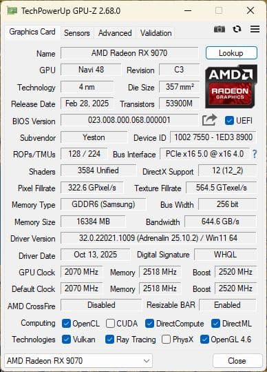 【りあ】Yeston Sakura RADEON RX 9070 16GB