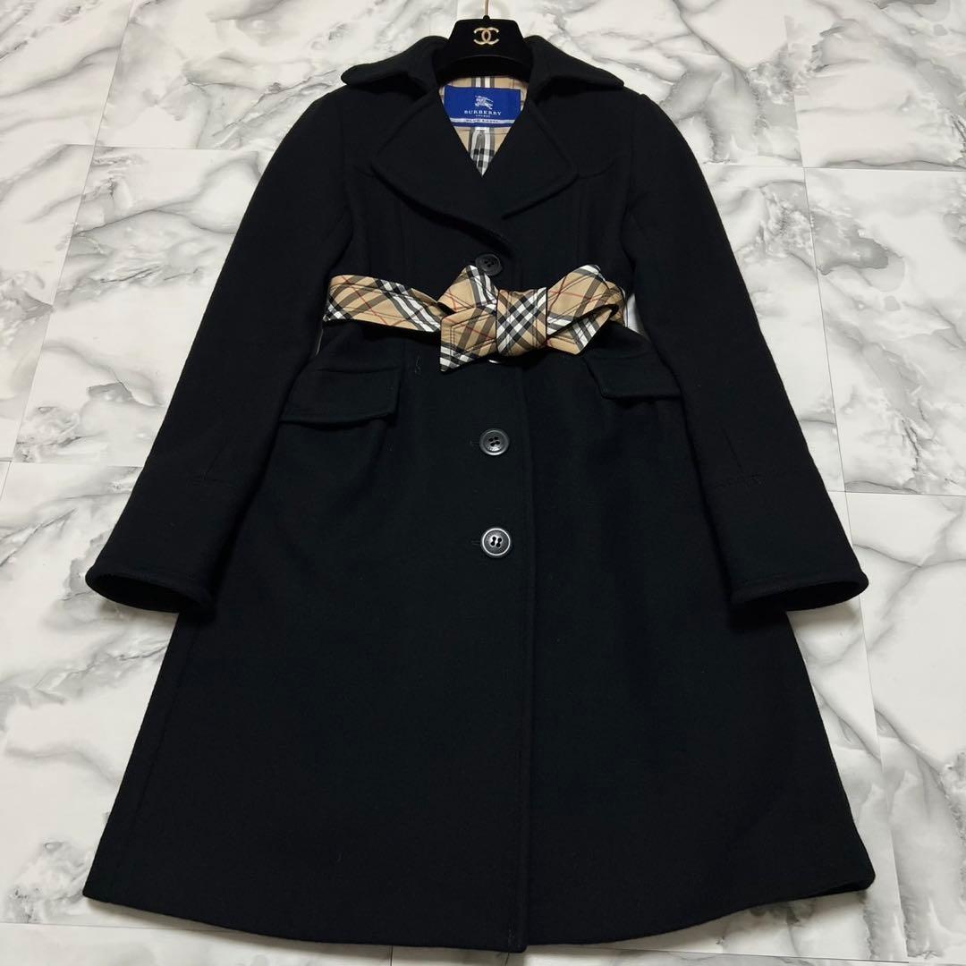 【極美品】バーバリーブルーレーベル　ロングコート　2wayベルト　アンゴラ 黒