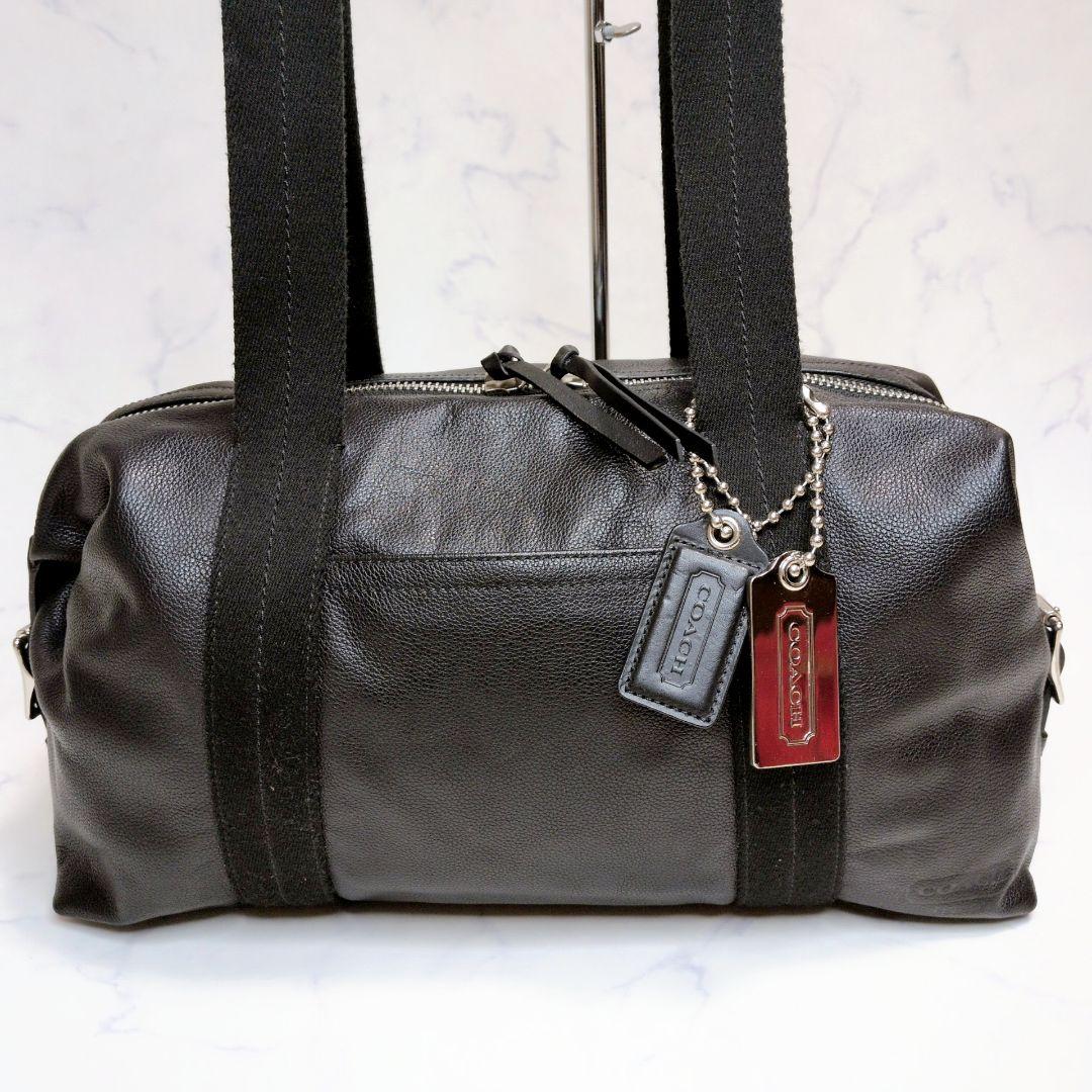 【美品】コーチ トンプソン ボストンバッグ ブラック レザー 70491