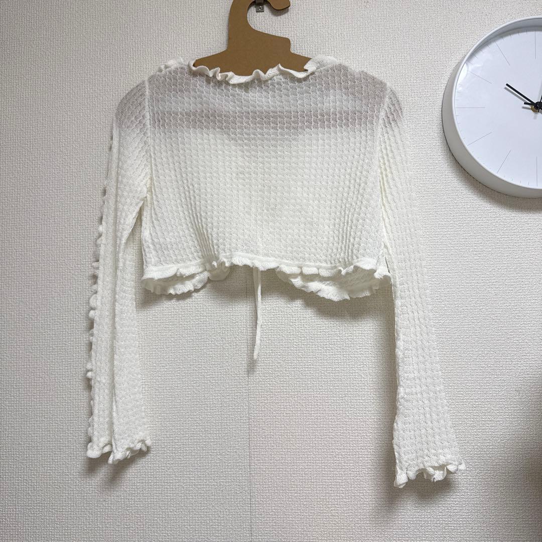 lily brown シアーフリルボレロカーディガン