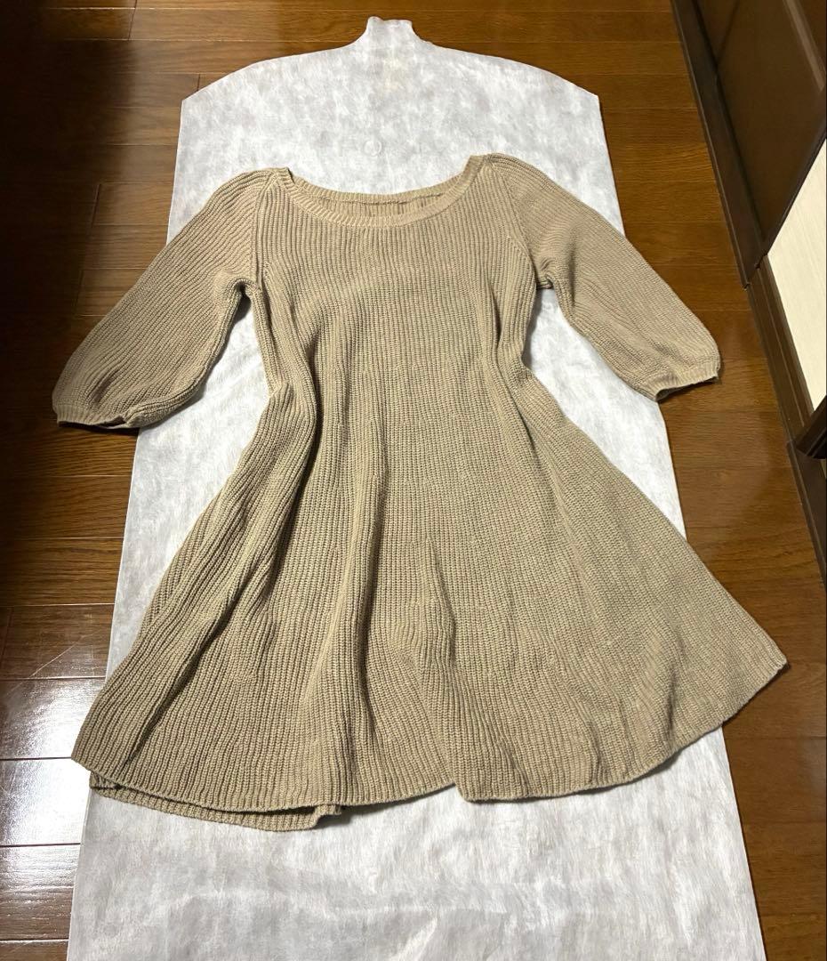 FOXEY リブ編みニットワンピース 綿麻ワンピース