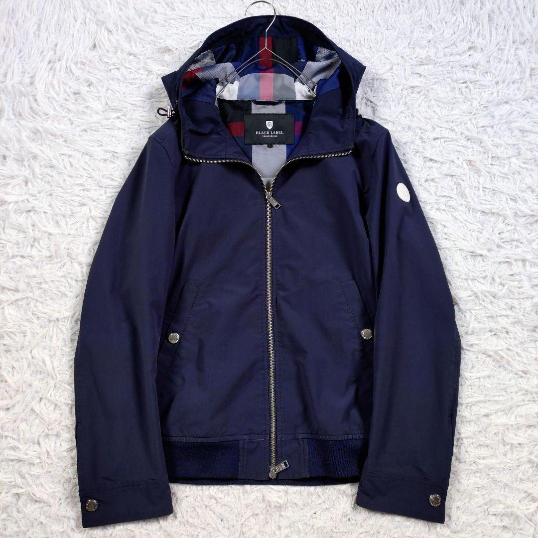 BLACK LABEL　フーデットパーカー　ブラックチェック　ロゴ　ネイビー