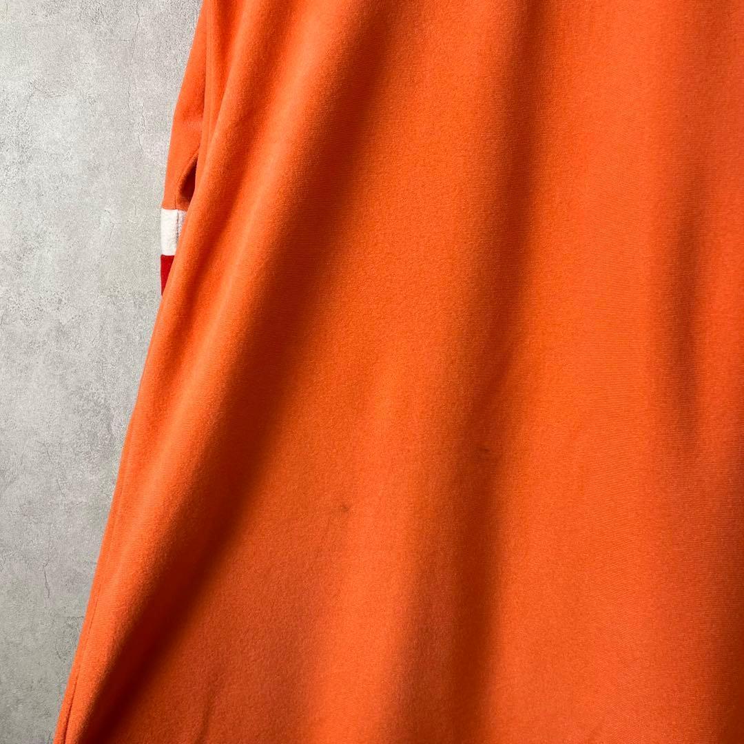 70s USA製 長袖ワンピース オレンジ パイル生地 ジップ vintage