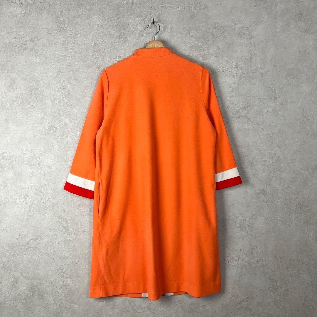 70s USA製 長袖ワンピース オレンジ パイル生地 ジップ vintage