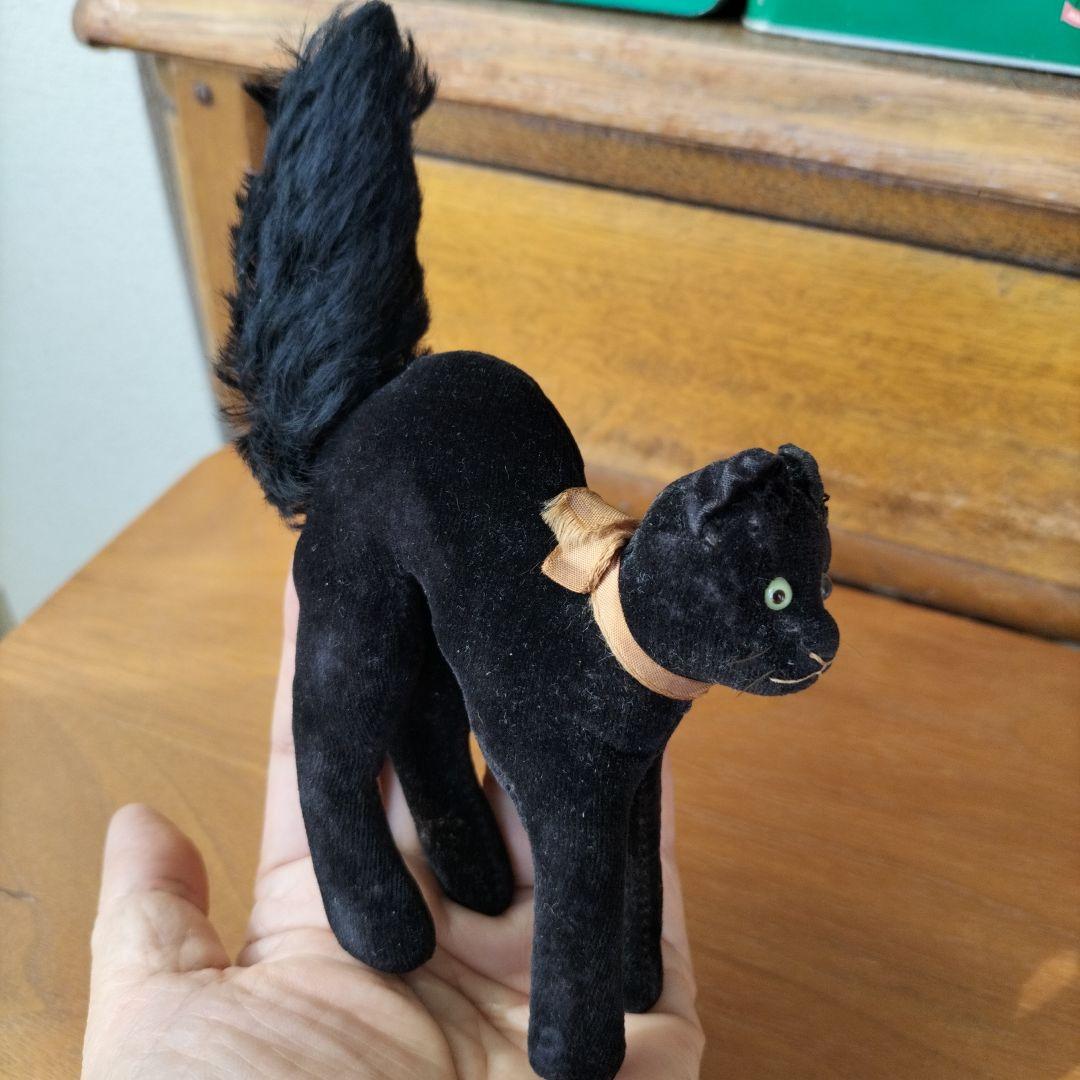 ビンテージ　シュタイフ　トム　キャット　黒猫　別珍製　高さ１０cm　③