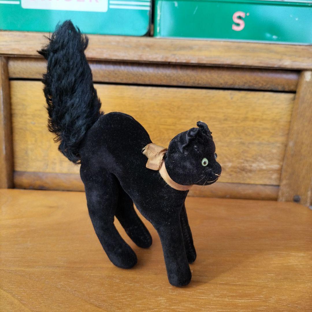 ビンテージ　シュタイフ　トム　キャット　黒猫　別珍製　高さ１０cm　③