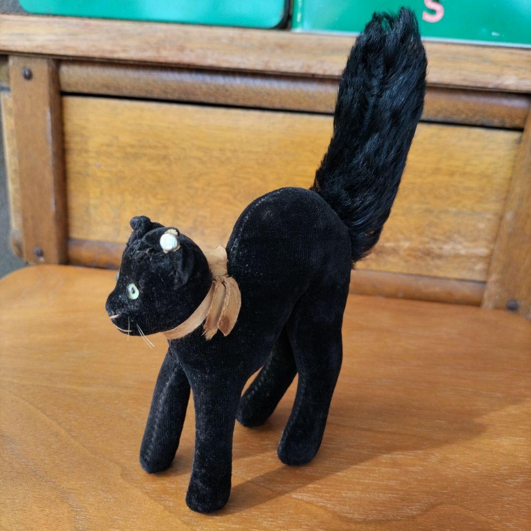 ビンテージ　シュタイフ　トム　キャット　黒猫　別珍製　高さ１０cm　③