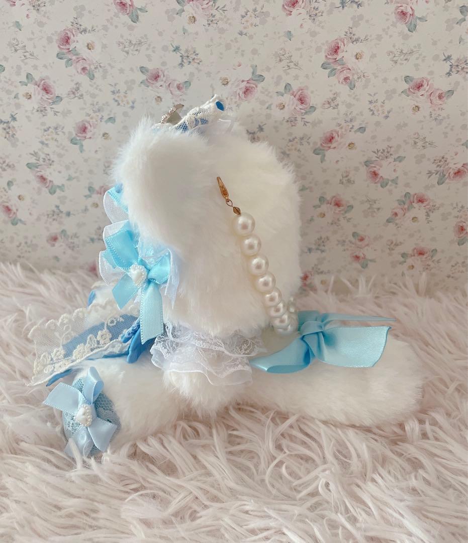 アンティーク姫系♡おすわり１２ｃｍぬい服♡ねこの着ぐるみ♡レース柄水色