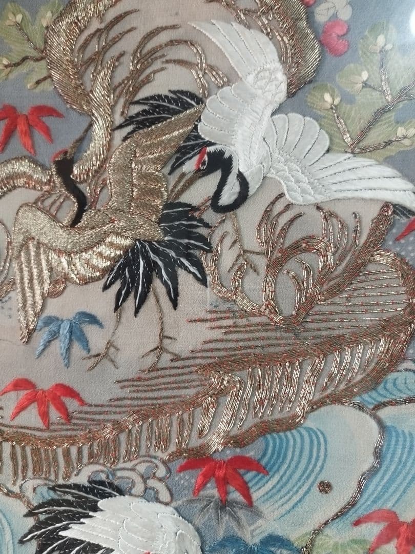 あああ　縁起物 鶴亀 刺繍 打掛 額装 和風インテリア アンティーク