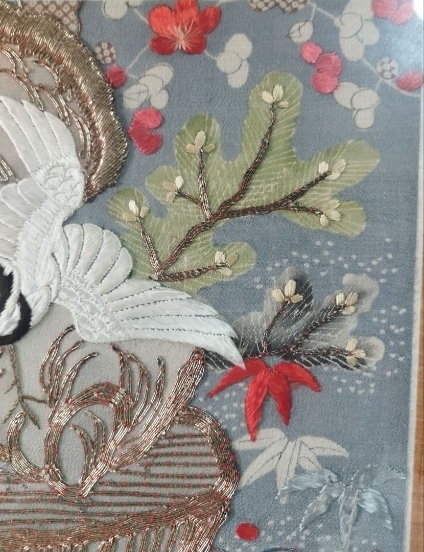 あああ　縁起物 鶴亀 刺繍 打掛 額装 和風インテリア アンティーク