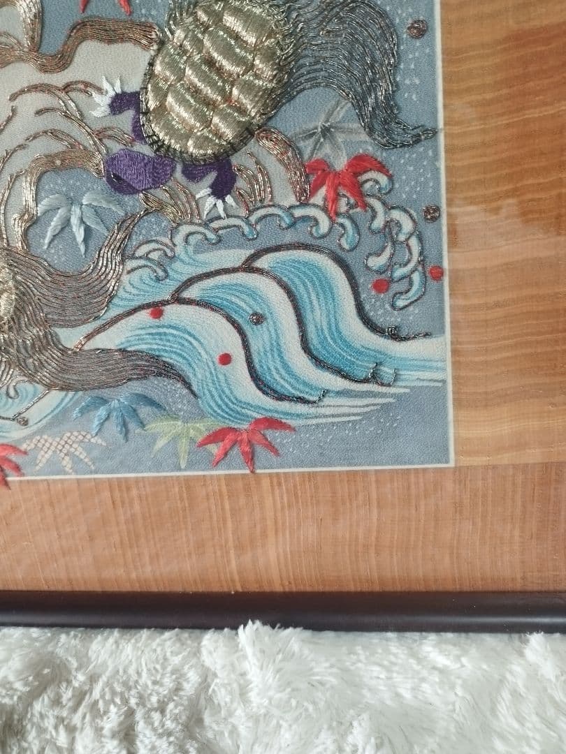 あああ　縁起物 鶴亀 刺繍 打掛 額装 和風インテリア アンティーク