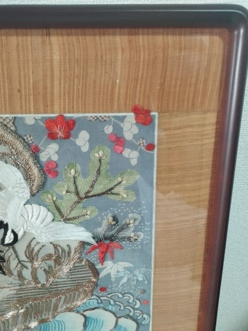 あああ　縁起物 鶴亀 刺繍 打掛 額装 和風インテリア アンティーク