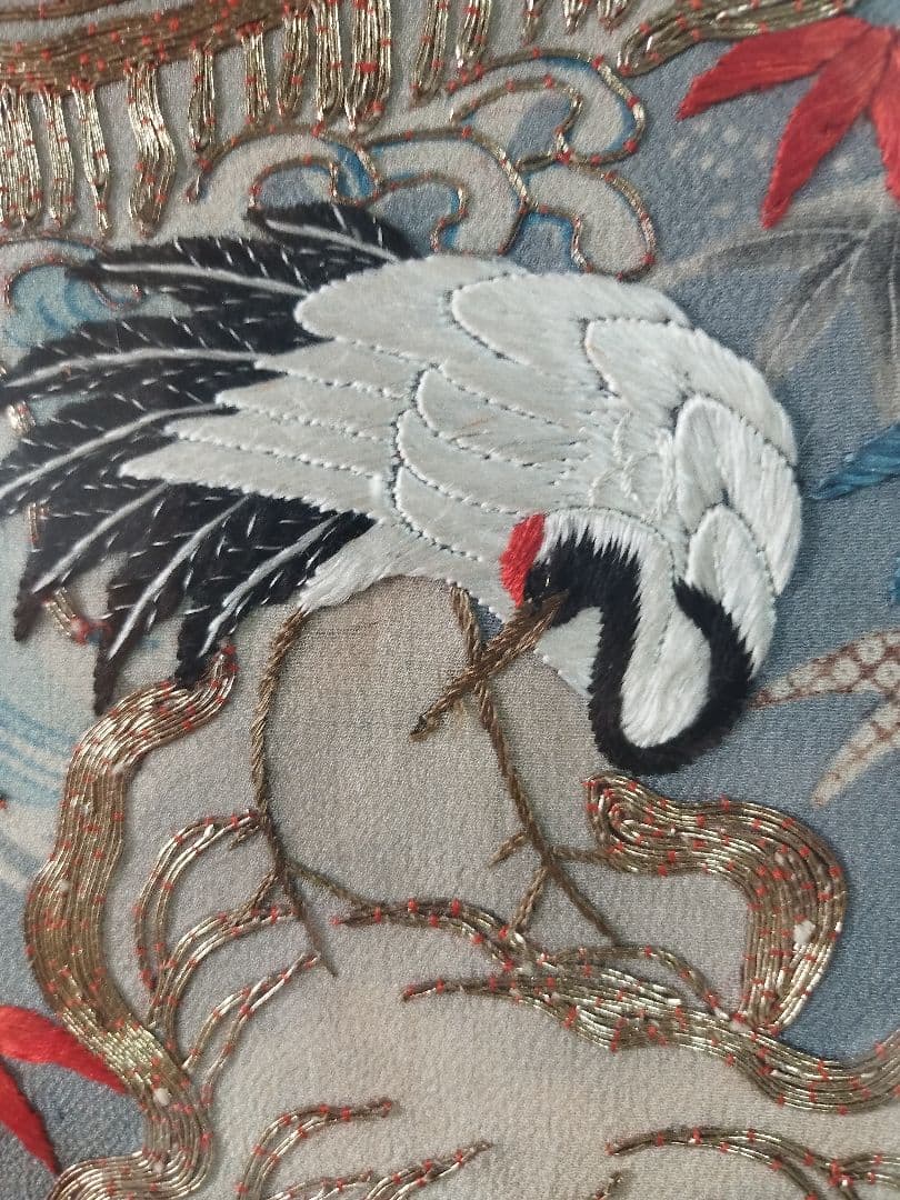 あああ　縁起物 鶴亀 刺繍 打掛 額装 和風インテリア アンティーク