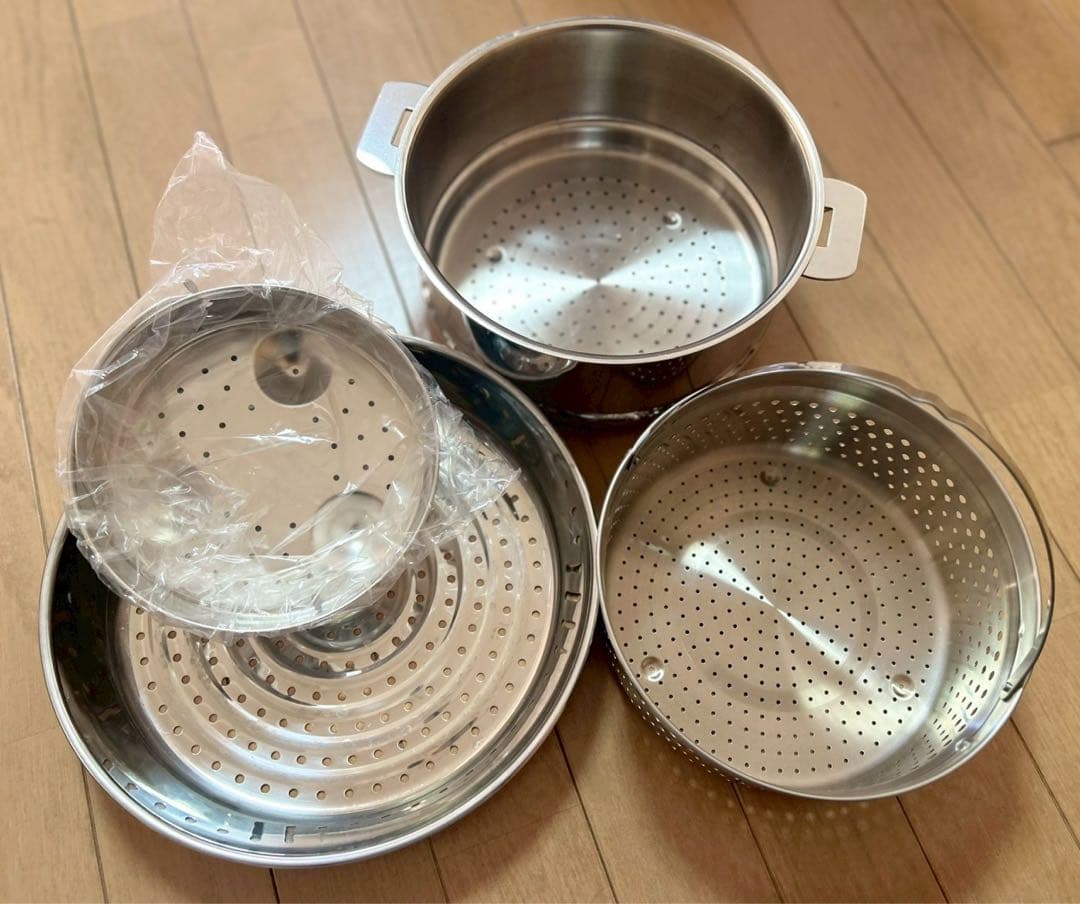 【美品/中古品】CRISTELステンレス蒸し器、ハンドルセット