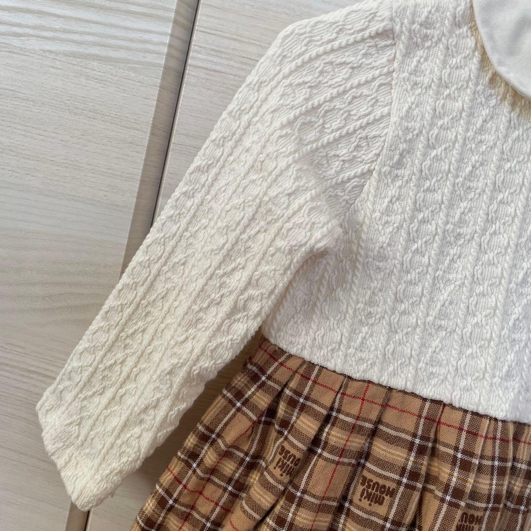 【専用】ミキハウス　クマ刺繍　チェック柄ワンピース 80