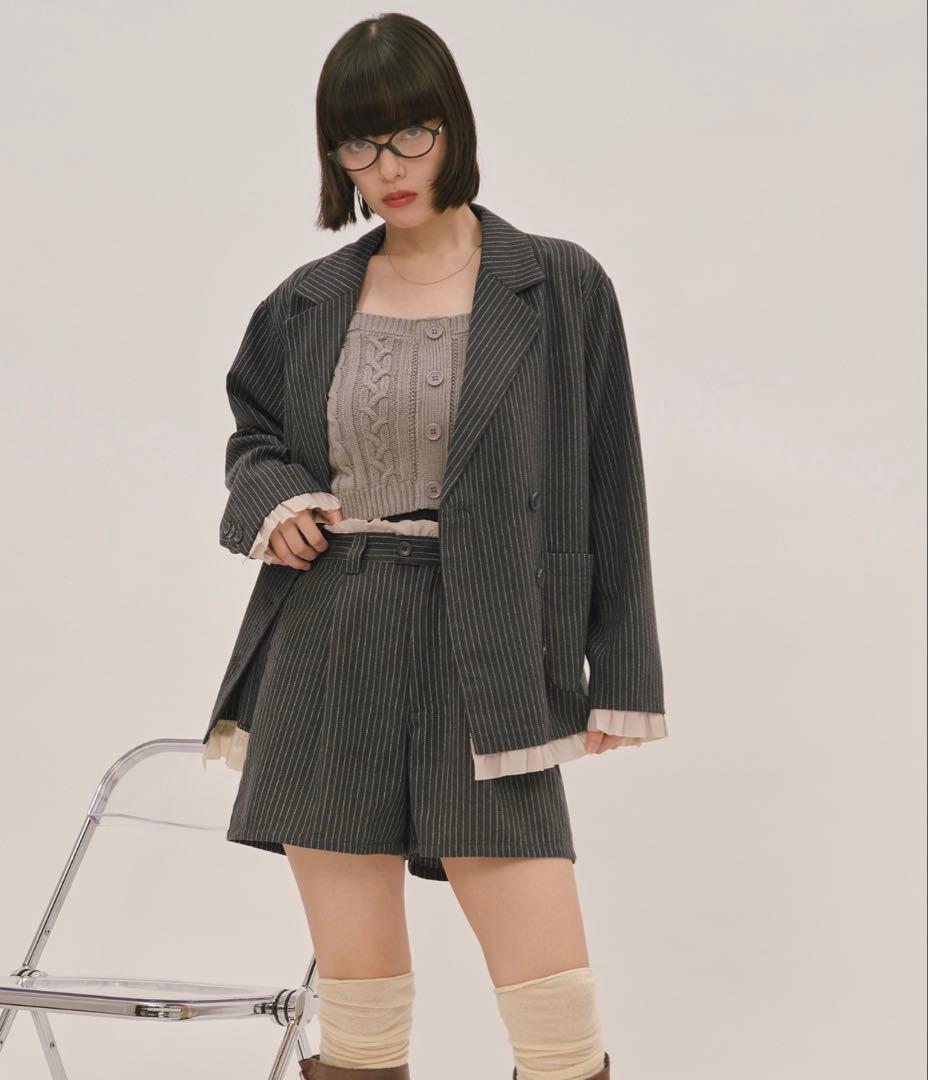 loin nuit フリルレイヤードデザインジャケット、パンツセット グレー