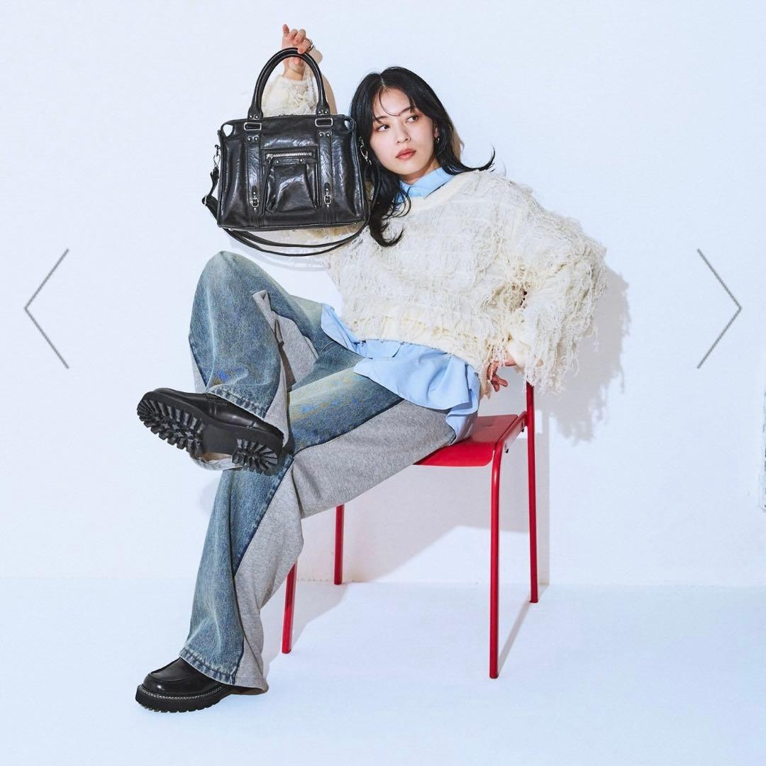 JEANASIS アンティークフェイクレザーボストンバッグ【BLACK】
