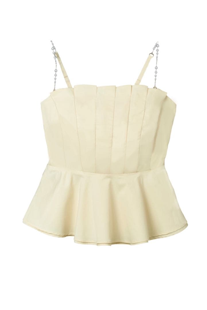 【新品】herlipto Pearl-Strap Frill Top