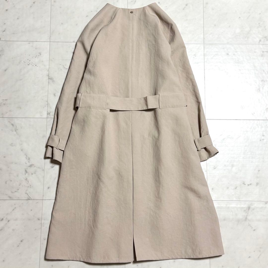 Leilian ノーカラースプリングコート ベルテッド ベージュ 7