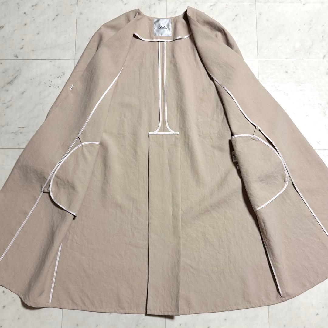 Leilian ノーカラースプリングコート ベルテッド ベージュ 7