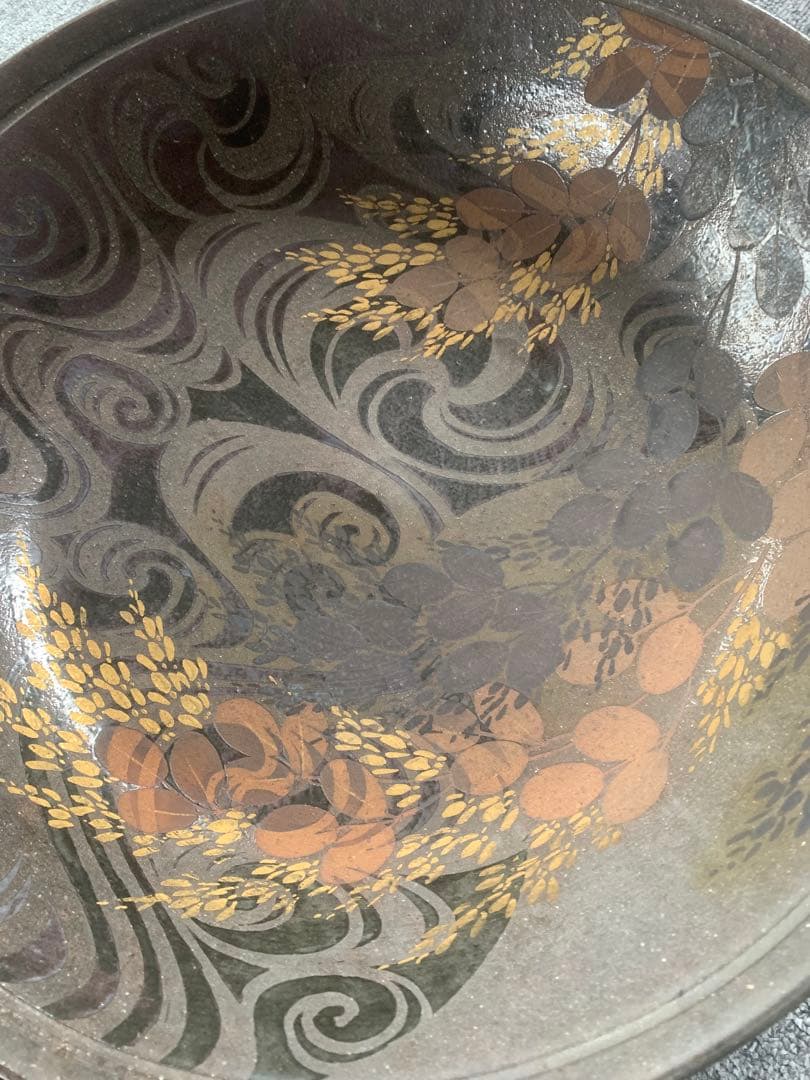伊藤昭人氏作　39cm大皿　金模様　米　絵皿