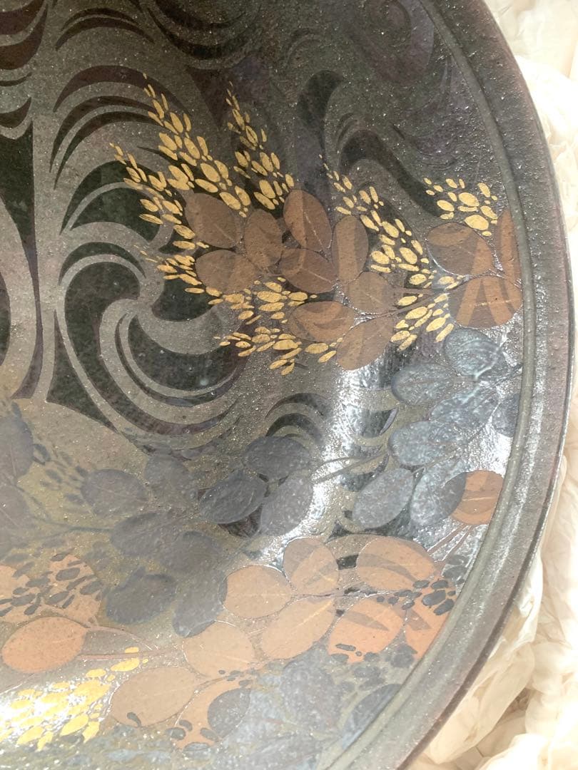 伊藤昭人氏作　39cm大皿　金模様　米　絵皿