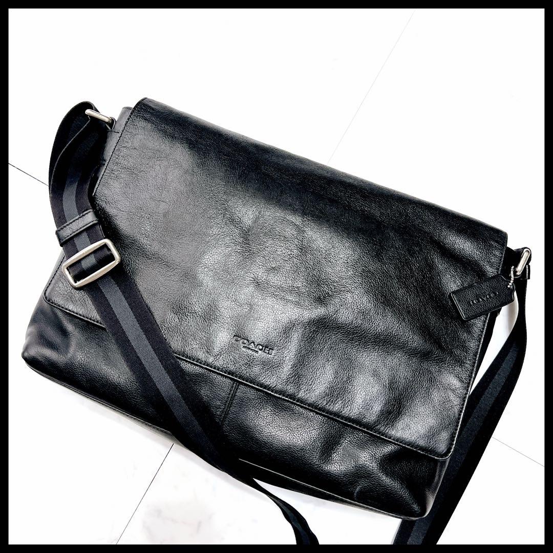 COACH コーチ チャールズ メッセンジャーバッグ ブラック シボ加工