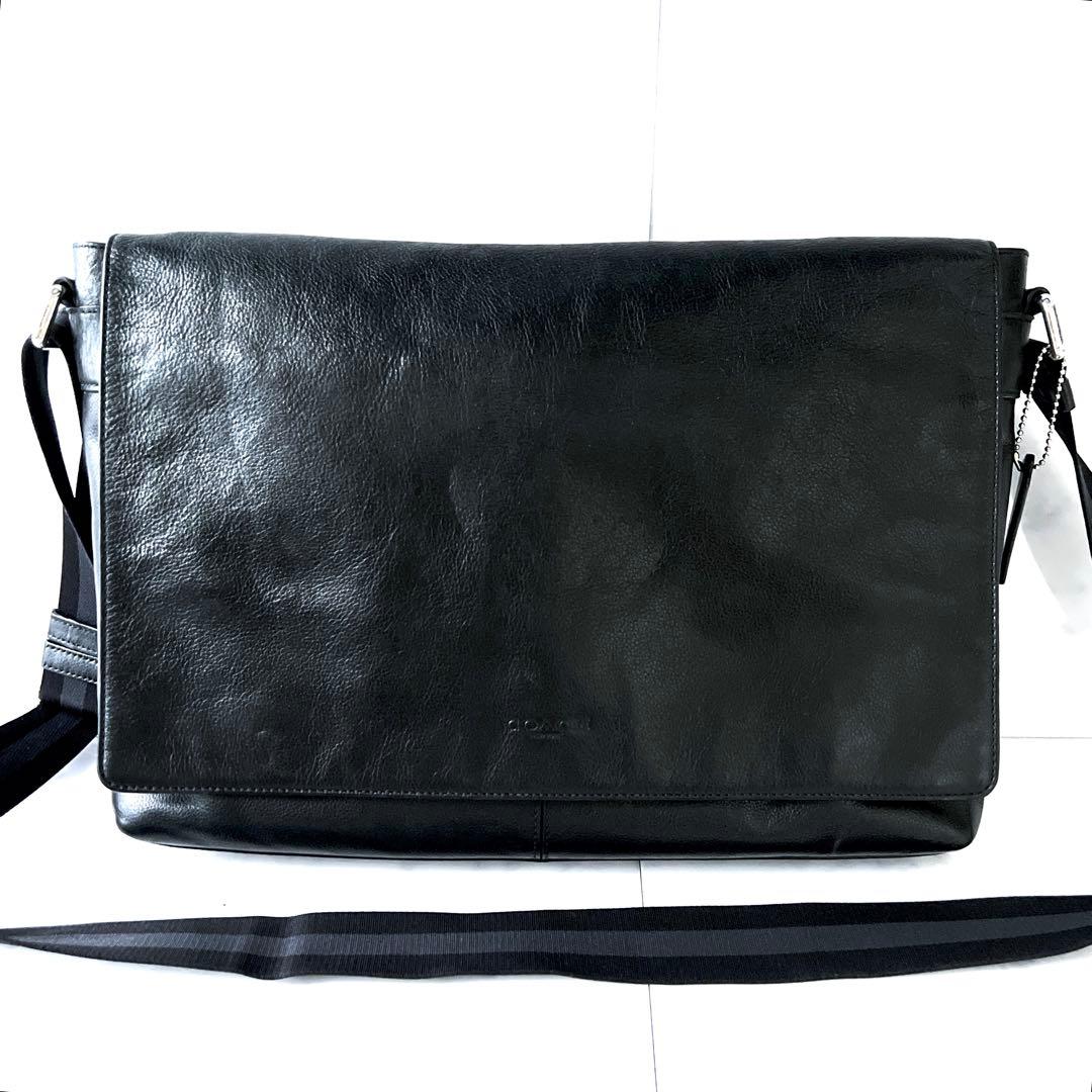 COACH コーチ チャールズ メッセンジャーバッグ ブラック シボ加工