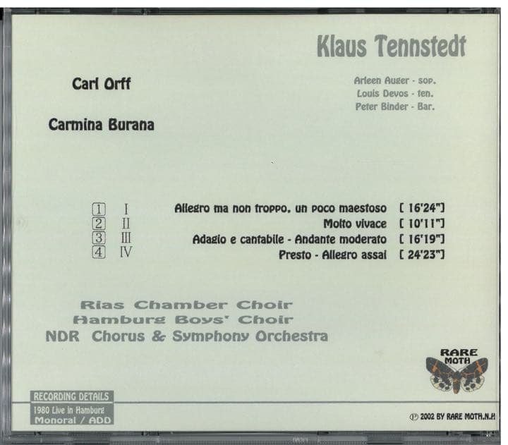 【録音悪 1CD-R】テンシュテット カルミナブラーナ 1980年 NDR