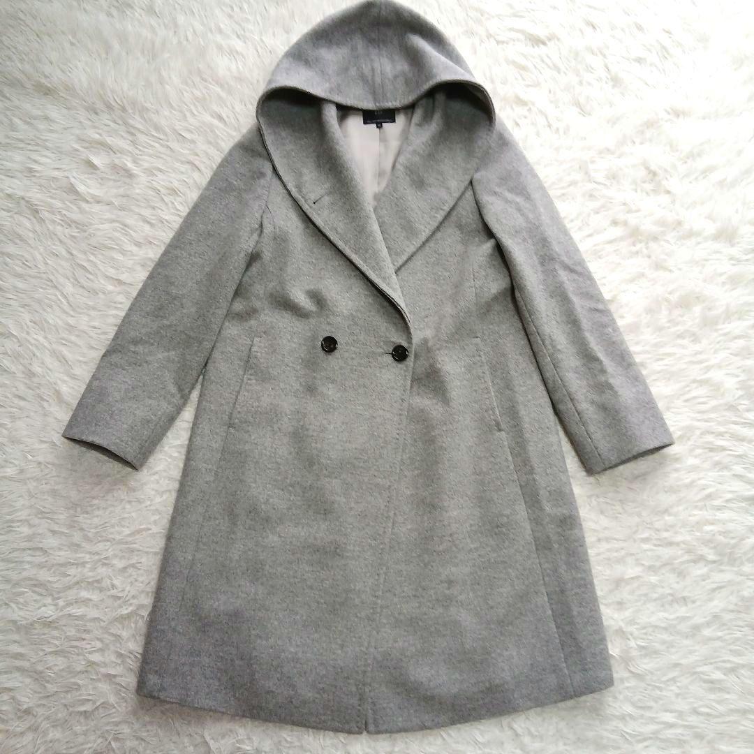 【美品】【23区】ウールアンゴラビーバー　フーデッド　コート グレー