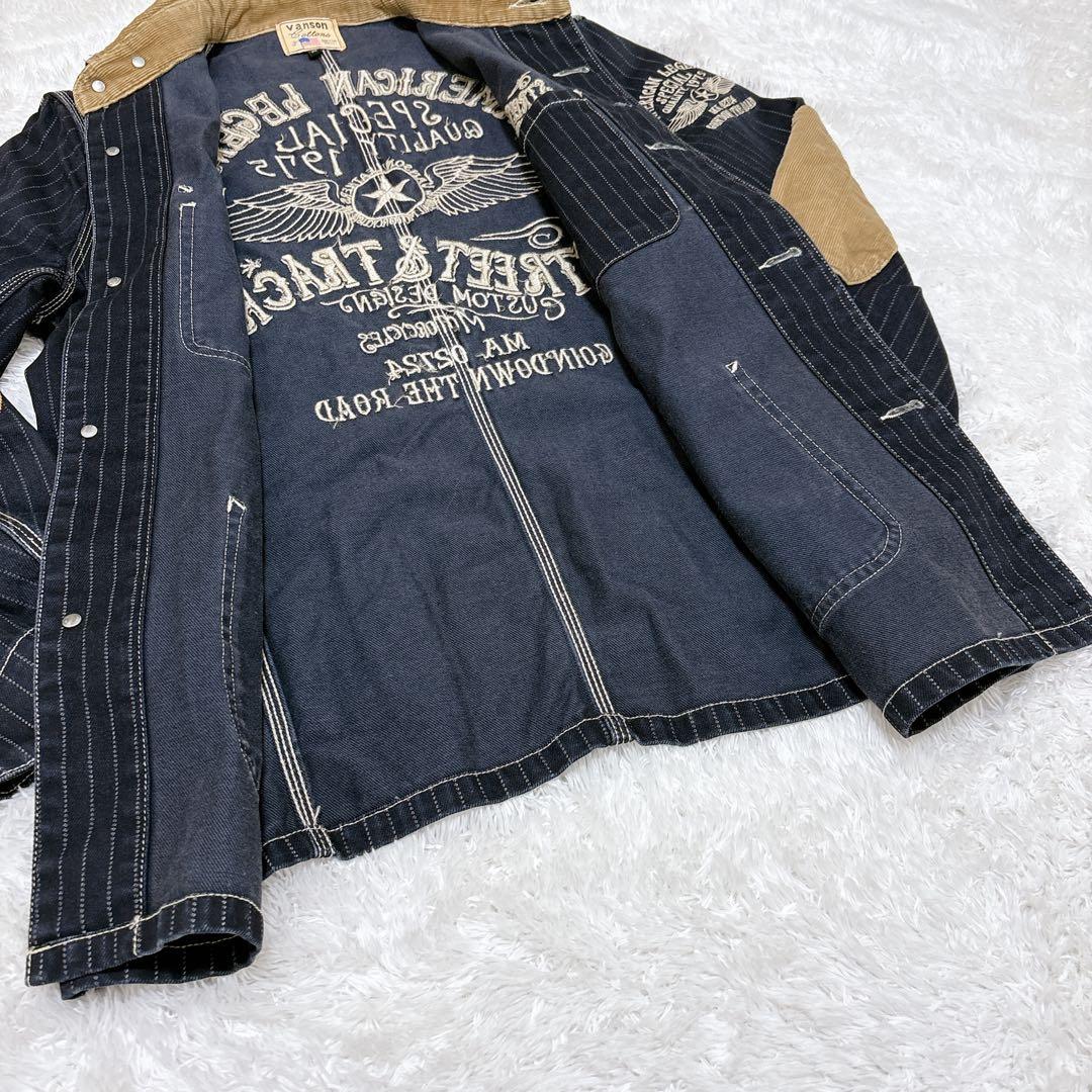 【美品】VANSON（バンソン） レイルロードジャケットMサイズ ネイビー刺繍