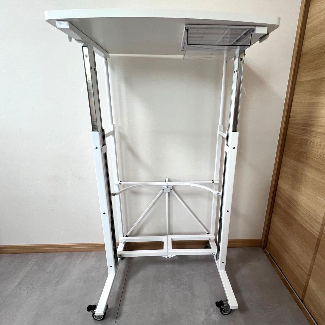 E-WIN 折りたたみ式 ホワイト パソコンデスク　引き出し＆ラック
