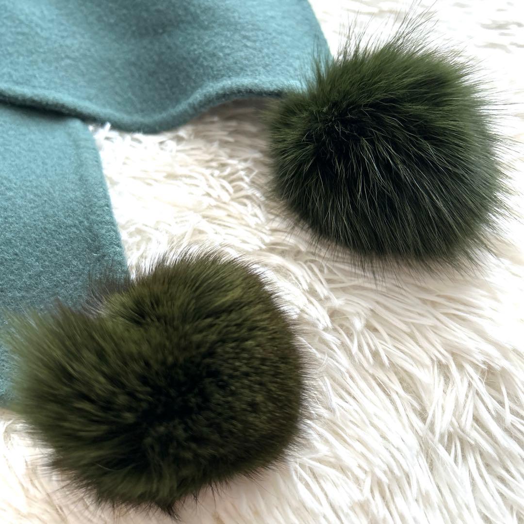 Cashmere Hand Made ロングコート グリーン マフラー付