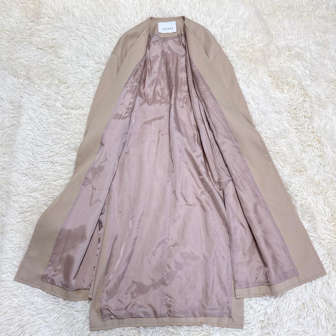 極美品　ANAYI　ロングコート　ノーカラー　ベルトコート　ベージュ　38