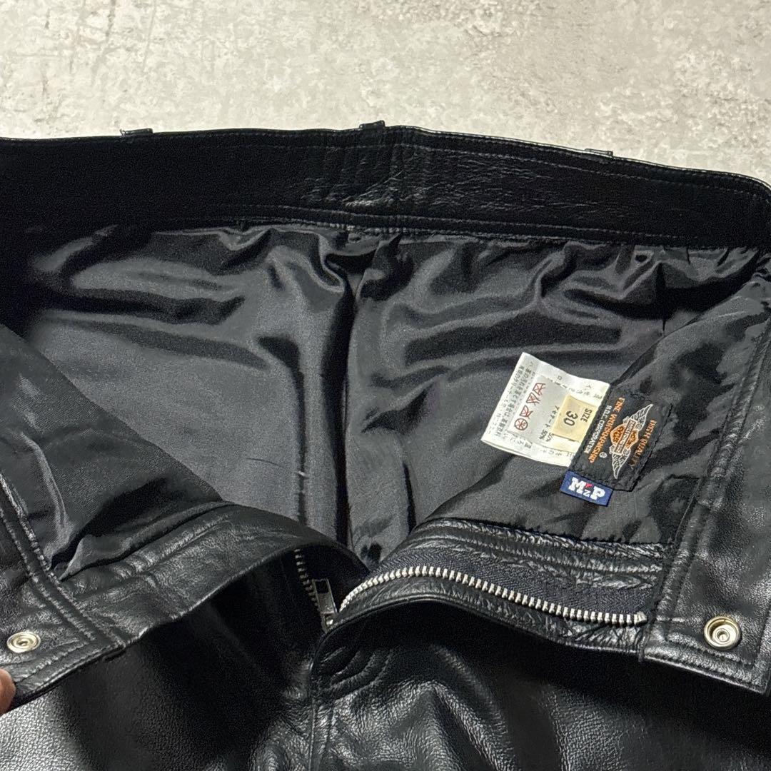 美品✨ハーレーダビッドソン W30シボ革 レザーパンツ 黒