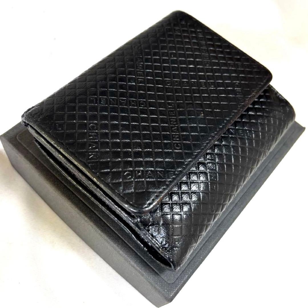 ✨CHANEL✨ガード付✨シャネル◆ブラック◆フルレザー◆折り財布◆シリアル有