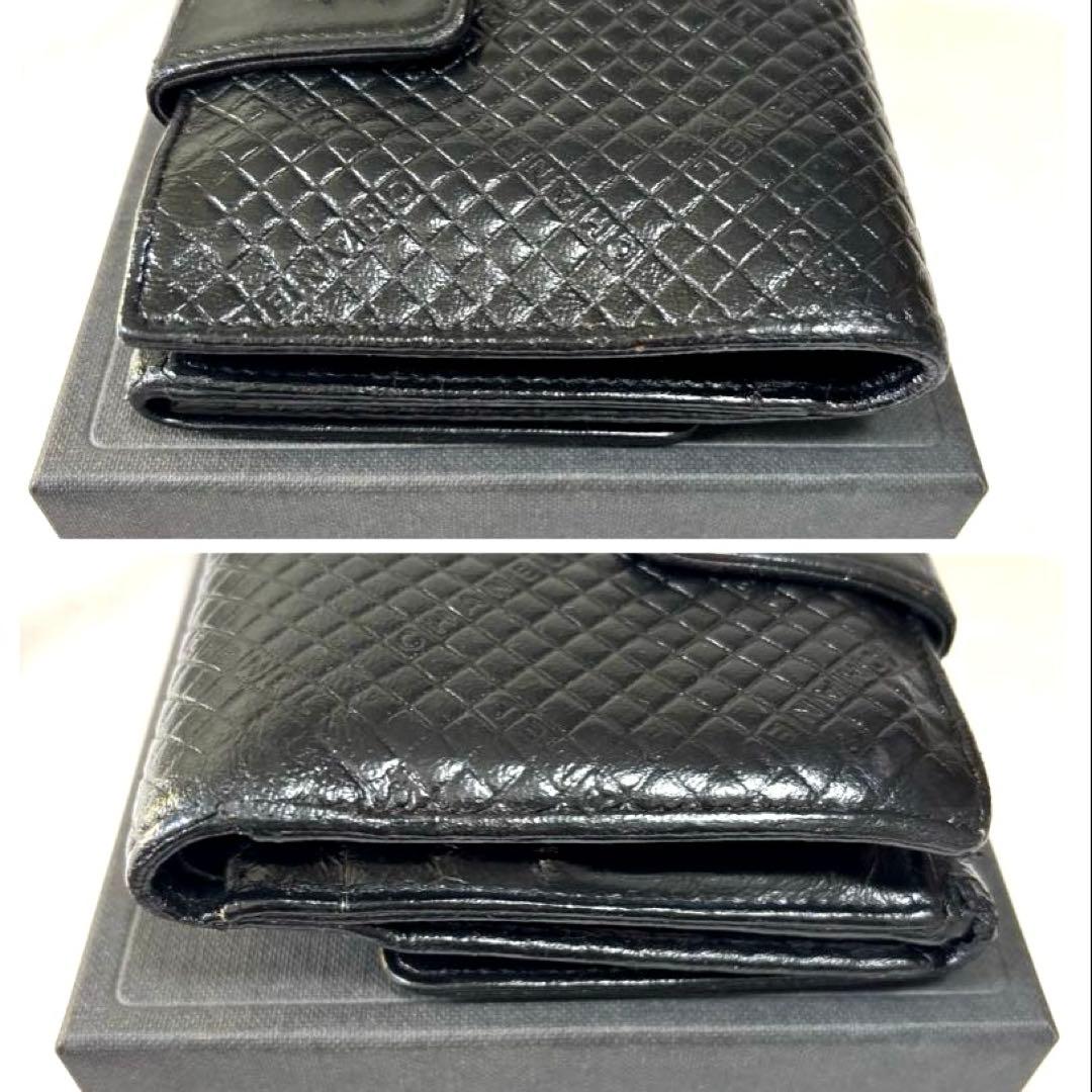✨CHANEL✨ガード付✨シャネル◆ブラック◆フルレザー◆折り財布◆シリアル有