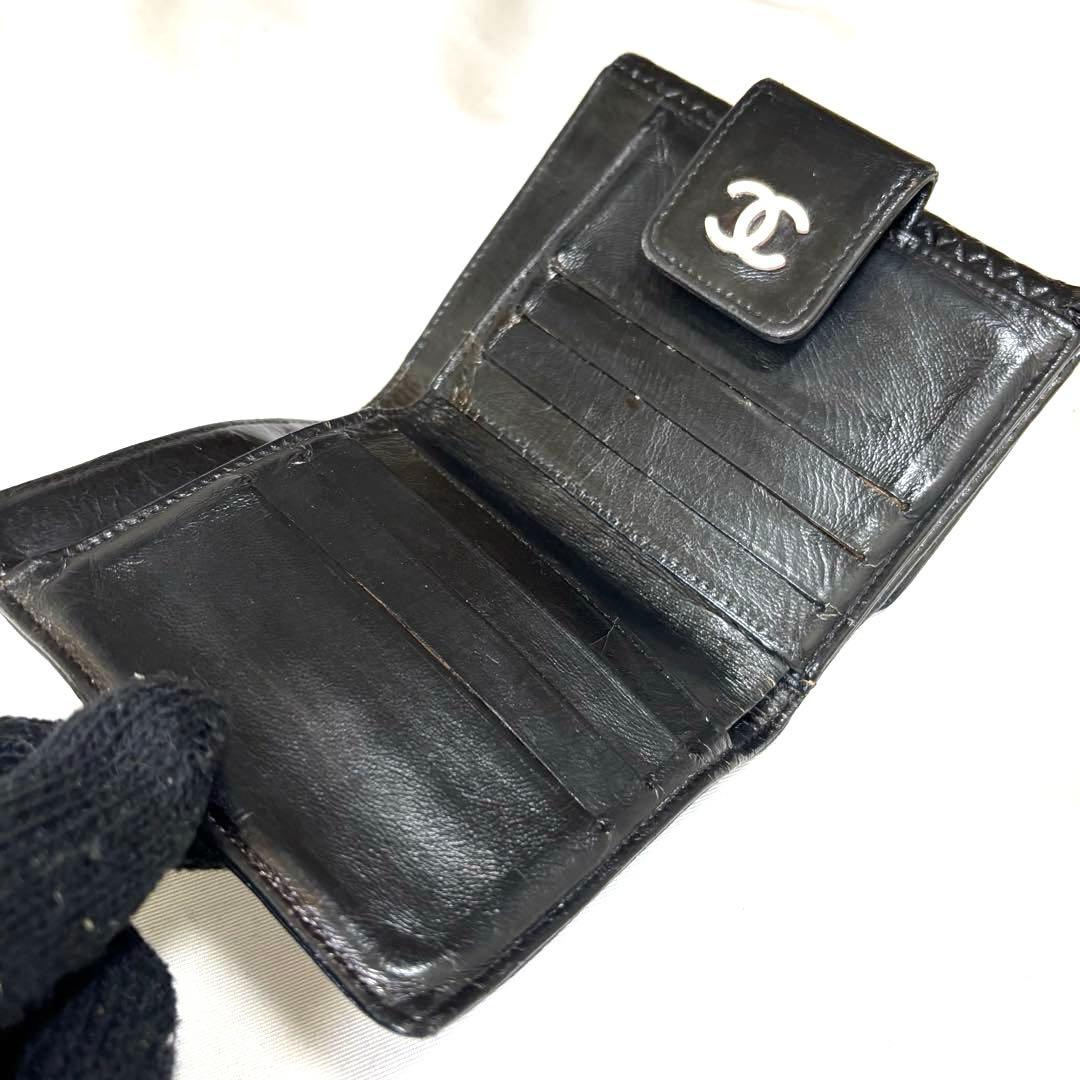 ✨CHANEL✨ガード付✨シャネル◆ブラック◆フルレザー◆折り財布◆シリアル有